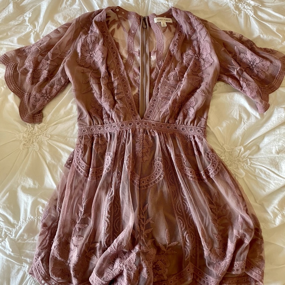 Honey Punch Purple Lace Romper